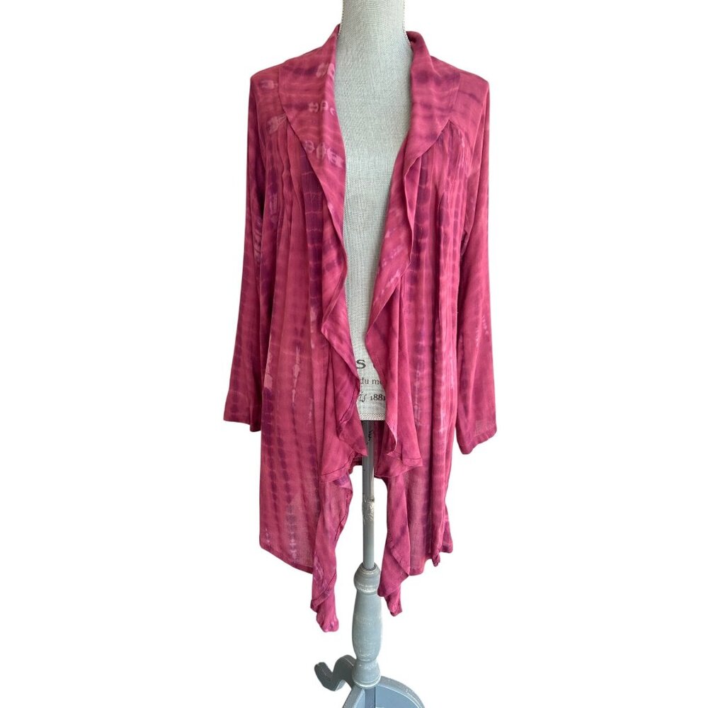 Soft Surroundings Draped Waterfall Front‎ Mauve Tie Dye Open Cardigan - Large